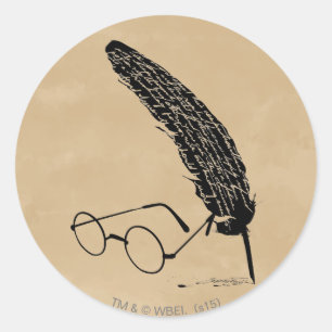 Sticker Rond Harry Potter Lunettes et plume
