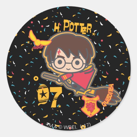 Sticker Rond Harry Potter Quidditch chercheur de dessin animé (Devant)