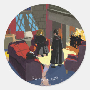 Sticker Rond HARRY POTTER™, Ron & Hermione dans la salle commun