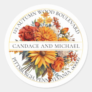 Sticker Rond Harvest Gold Orange Floral Bouquet Adresse de reto