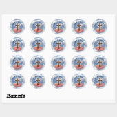 Sticker Rond Has Risen Rugged Cross With Clouds (Feuille)