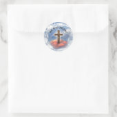 Sticker Rond Has Risen Rugged Cross With Clouds (Sac)