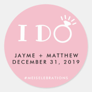 Sticker Rond Hashtag Mariage en couple rose noir 'I Do'