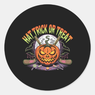 Sticker Rond Hat Trick Or Treat Ice Hockey Halloween Fun _1 