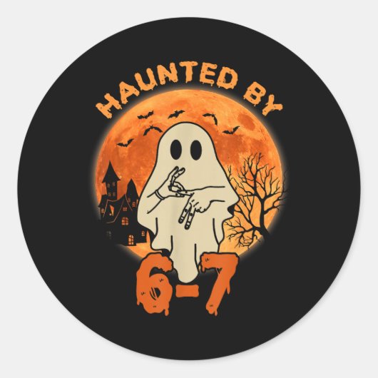 Sticker Rond Haunted Halloween Skeleton Haunted Six Seven Numbe (Devant)