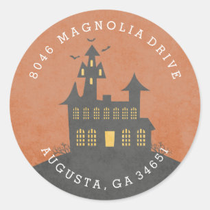 Sticker Rond Haunted House Halloween Adresse de retour Label