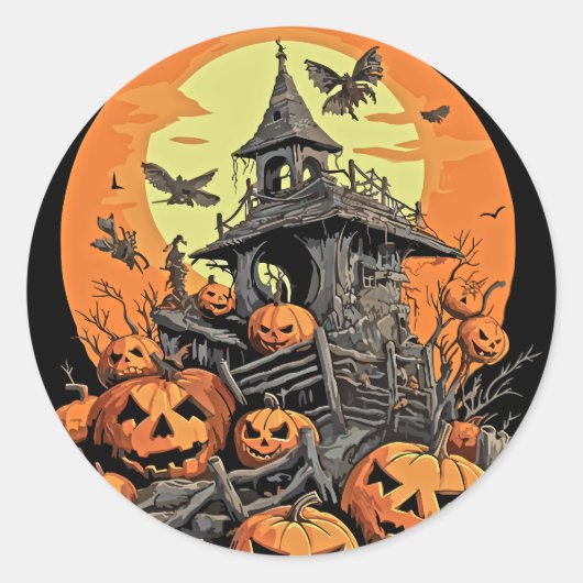 Sticker Rond Haunted House Halloween Citrouille Patch (Devant)