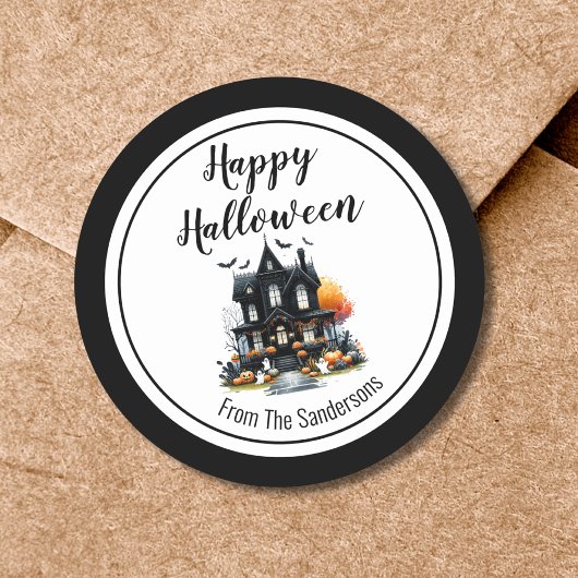 Sticker Rond Hauny House Happy Halloween