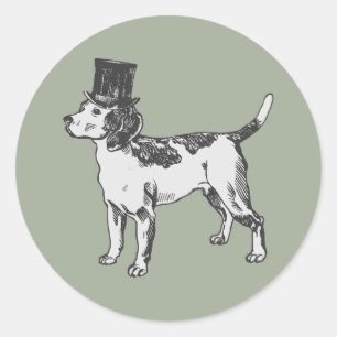 Sticker Rond haut chapeau chien beagle ironique