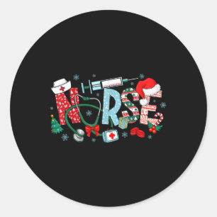 Sticker Rond Haut de blouse de Noël pour infirmière Stéthoscope