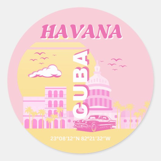 Sticker Rond Havana Cuba Pink Preppy Art (Devant)