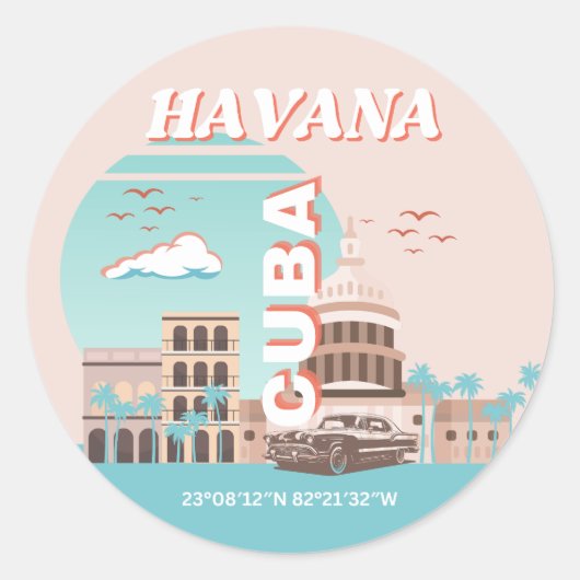 Sticker Rond Havana Cuba Retro Art Voyage (Devant)