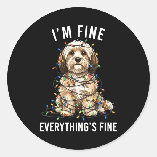 Sticker Rond Havanese Christmas I'm Fine Everything Is Fine (Devant)