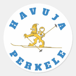 Sticker Rond Havuja perkele - hiihtävä suomileijona