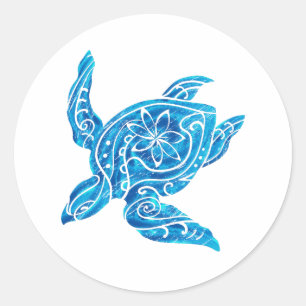 Sticker Rond Hawaïen Honu d'aquarelle de détresse