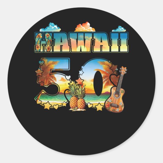Sticker Rond Hawaii 50Th State Hawaiian Beach Hibiscus 50 Maui (Devant)