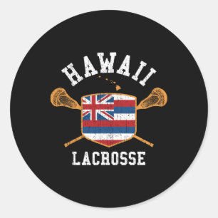 Sticker Rond Hawaii Lacrosse Vintage Aloha State Flag Lax Tee