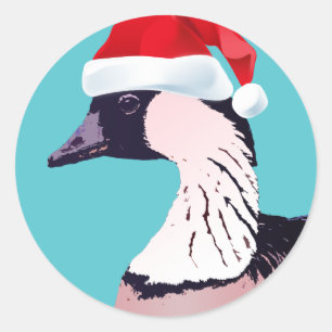 Sticker Rond Hawaii Nene Blue Christmas Goose Père Noël Kalikim