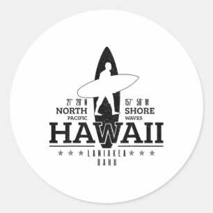 Sticker Rond Hawaii Surf Uaho Beach Côte Nord Surfeur 