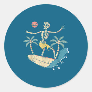 Sticker Rond Hawaii Surfeur Squelette Halloween Plage Y Soky Su