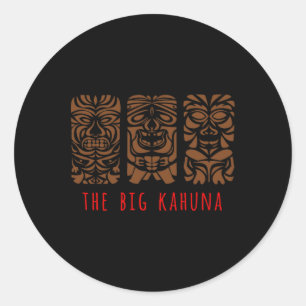 Sticker Rond Hawaii Tiki Polynésien Big Kahuna Surfer Rétro Haw