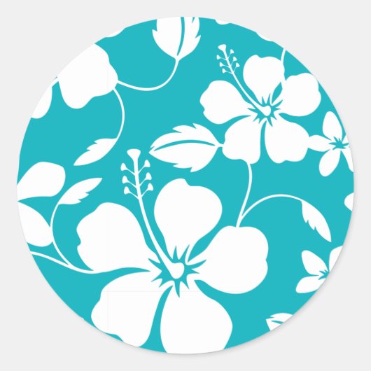 STICKER ROND HAWAIIAN HULA (HIBISCUS) TURQUOISE (Devant)