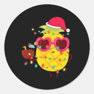 Sticker Rond Hawaiian Summer Tropical Xmas Pineapple Christmas 