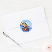 Sticker Rond Hawaiian Surfing Bunny Cartoon de vacances (Enveloppe)