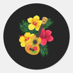 Sticker Rond Hawaiian Ukulele Retro Uke Hibiscus