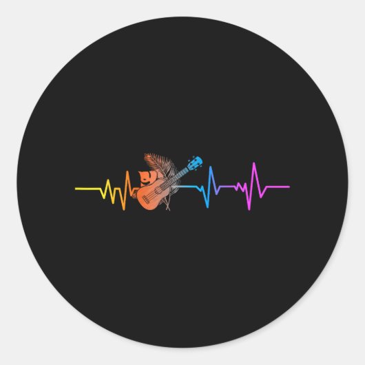 Sticker Rond Hawaiian Ukulele Uke Heartbeat (Devant)