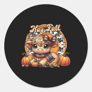Sticker Rond Hay There Pumkin Highland Cow Automne Automne Than