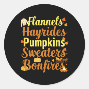 Sticker Rond Hayrides Flannel Bonfires Sweaters Automne Hallowe