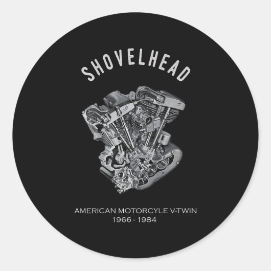 Sticker Rond HD Motorcycle Vtwin Shovelhead Engine Drawing Bike (Devant)