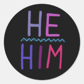 Sticker Rond HE / HIM Pronononounes Purple Handlettering Ensemb (Devant)