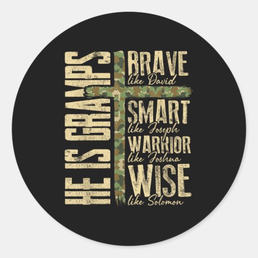 Sticker Rond He Is Gramps Camo Religious Father's Day Christian (Devant)