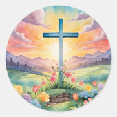 Sticker Rond He is Risen, Watercolor Art (Devant)