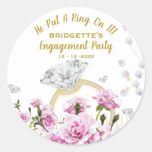 Sticker Rond He Put A Ring On It Modern Diamond Floral