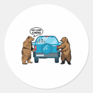 Sticker Rond Hé Regarde Un Menu Drôle Camping Campeur Randonnée