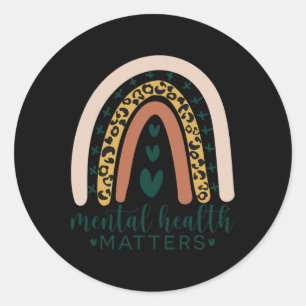 Sticker Rond Health Matters Empreinte de léopard Boho Rainbow L