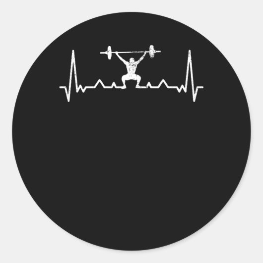 Sticker Rond Hearbeat Powerlifting Dire Gift Retro (Devant)