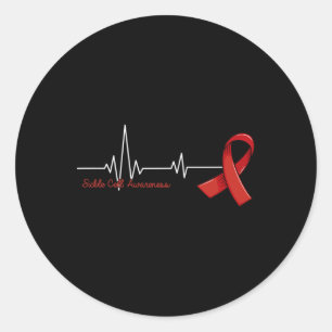 Sticker Rond Hearbeat Support Burgundy Ribbon Sickle Cell Awar