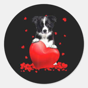 Sticker Rond Heart Border Collie Amoureux des chiens Noël Valen