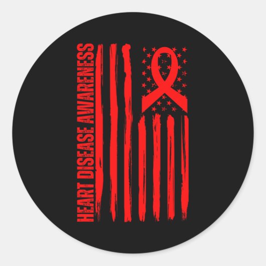 Sticker Rond Heart Disease Awareness American Flag Chd Congenit (Devant)