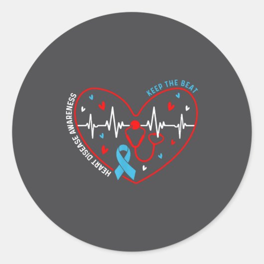 Sticker Rond Heart Disease Awareness Heartbeat Survivor Warrior (Devant)