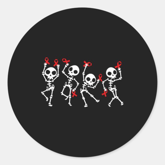 Sticker Rond Heart Disease Awareness Month Skeleton Red Ribbon  (Devant)
