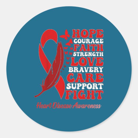 Sticker Rond Heart Disease Awareness Red Butterflies Ribbon Sup (Devant)