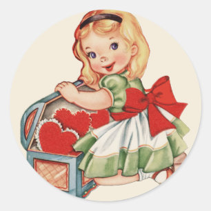 Sticker Rond Heart Girl Enfant Retro Enfants mignons