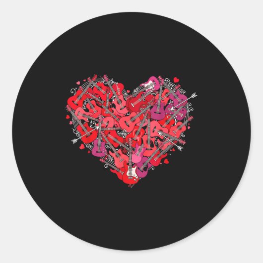 Sticker Rond Heart Guitar Love Valentines Day Guitarist Player  (Devant)