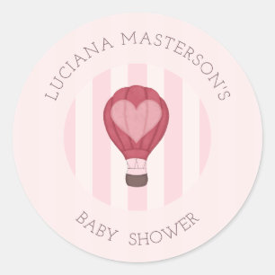 Sticker Rond Heart Hot Air Balloon Pastel Baby shower rose