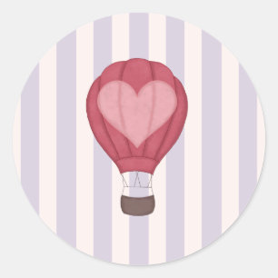 Sticker Rond Heart Hot Air Balloon Pastel Purple Baby shower